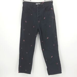 PacSun Rose Embroidered Straight Leg Jeans Womens Size 29 Black Coquette Rosette